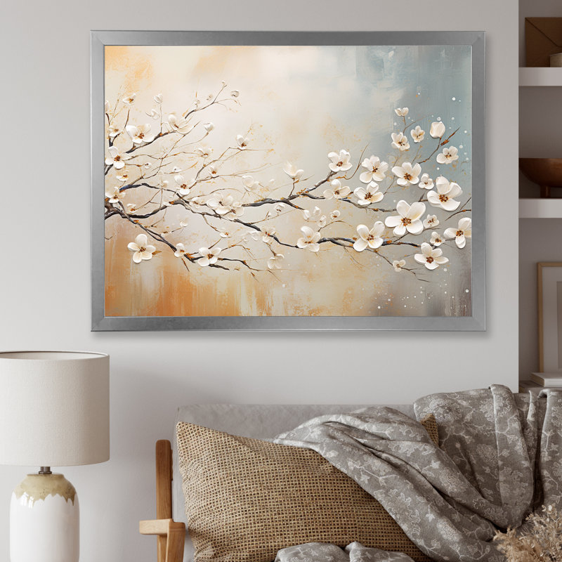 Dogwood Blooms Sunset - art mural cornouiller, Cadre flottant doré, H 34 po x l 44 po x P 1,5 po