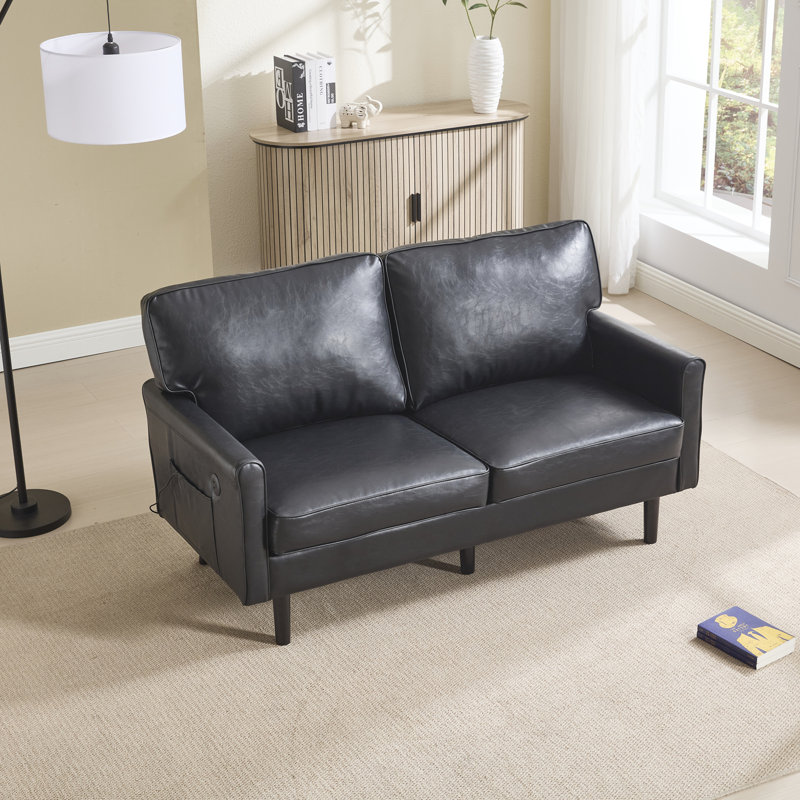 59" Double Debrann, Black PU Fabric