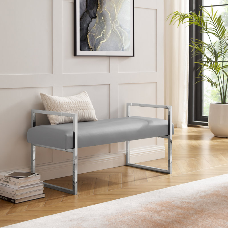 Banc en similicuir Tyshone, Gray/Chrome