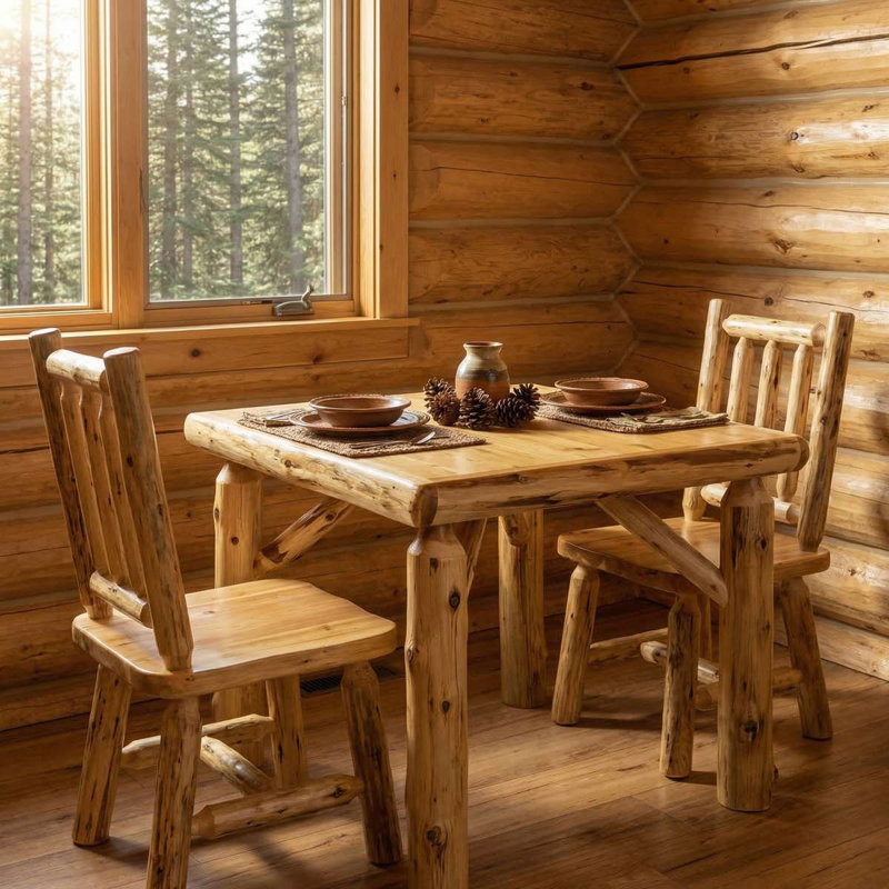 Table de salle à manger Fireside Lodge Cedar Log - 36 po - Naturel - Verre liquide, Verre liquide, 36 pouces, Naturel