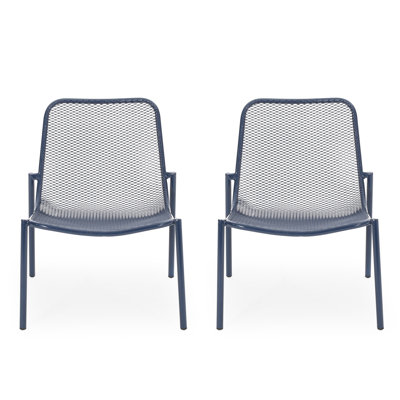 Stackable Chair  2 , Matte Navy Blue Iron, Handcrafted Details Adorned, 26" X 22.45" 26", Seat 18" 19.5" 12.5 Of 2 Seating, Iron Competence, Handmade Attached, D W H, 12.5" H