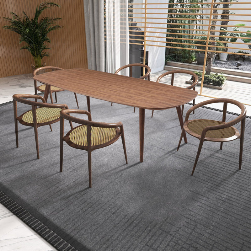 Table rectangulaire en noyer avec placage de frêne pour 8 repas 71,48 pouces avec noyer 8