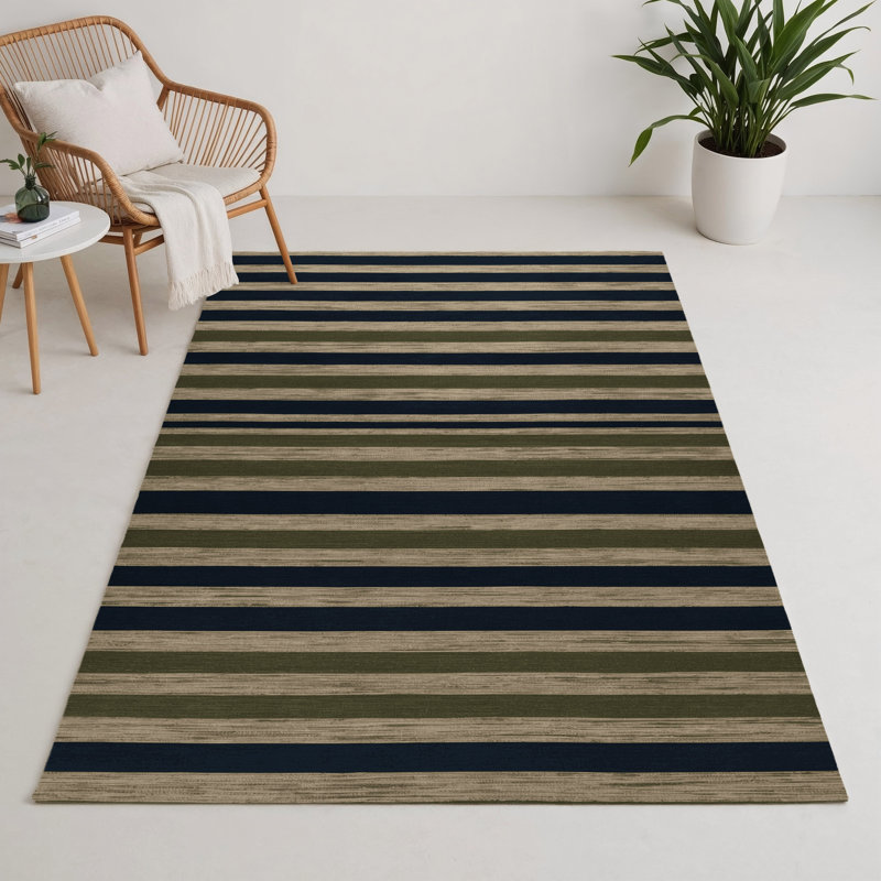 Tapis intérieur / extérieur brun HorizontalStripes, Rectangle 9 pi x 12 pi