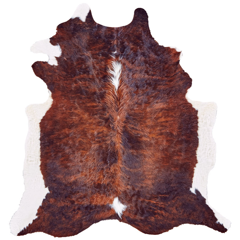 Tapis brun en cuir de vache à imprimé animal Cyprian, 18 po x 18 po