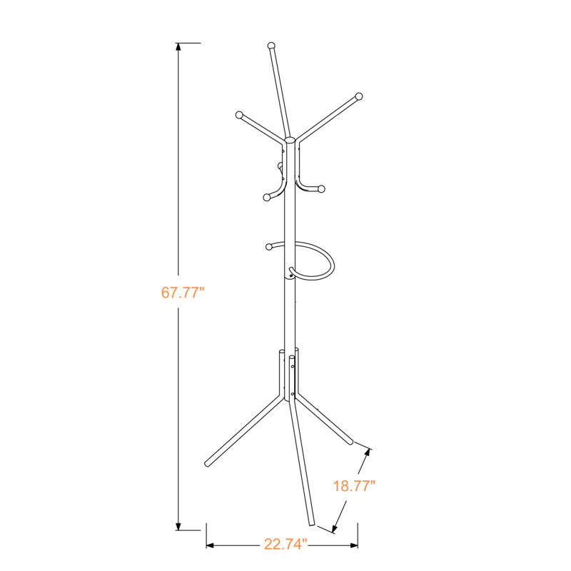 Palmer Coat Rack with Hanging Bar, 6 Hooks in Grey Metal, Modern and Contemporary Style