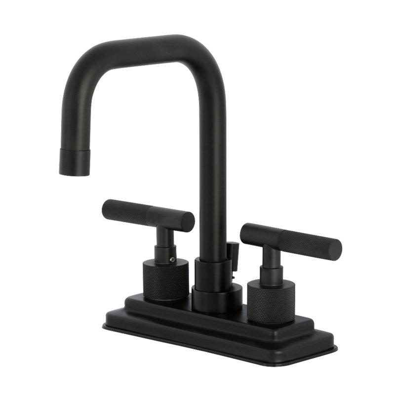 Robinet de salle de bain central à 4 trous à fixation sur comptoir à 3 trous avec poignée moletée et bonde escamotable en laiton Kingston