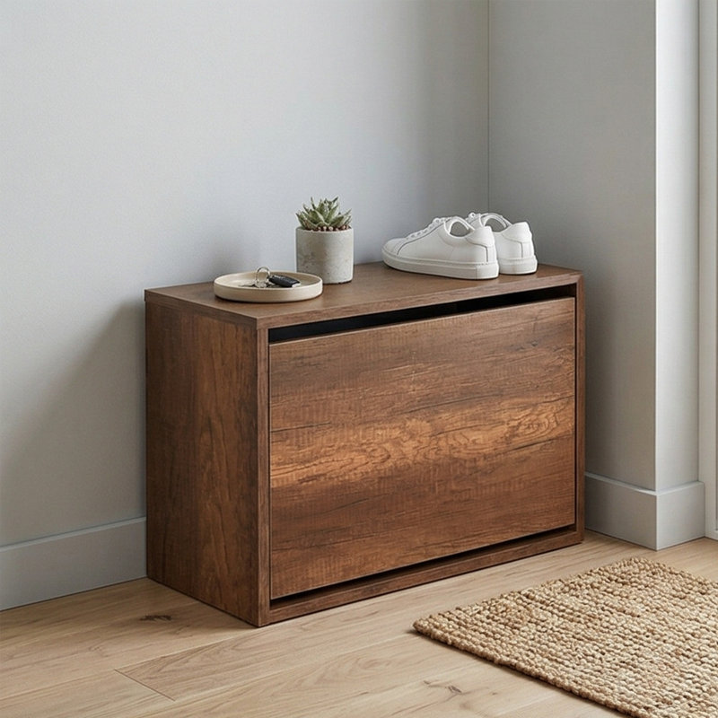 Armoire à chaussures moderne, noyer Oslo, 23,6 po x 16,5 po x 11,8 po | 100% panneau de particules enduit de mélamine, épaisseur: 0,6 pouce | Nombreuses tablettes, conception à fixation murale | Solution de rangement élégante et fonctionnelle pour le vestibule et le couloir