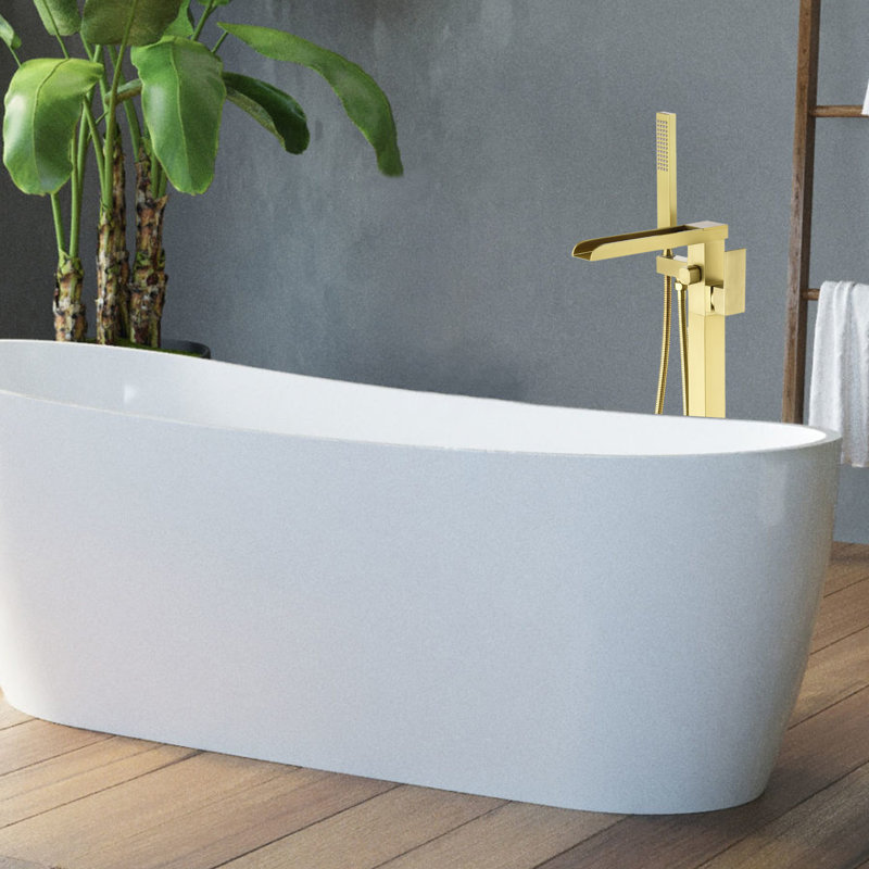 1 Handle Floor Tub Filler with Diverter, Brushed Gold