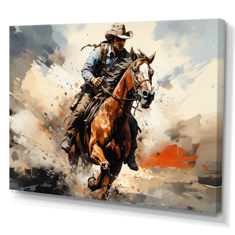 Keani Cowboy Bronco Buste sur toile, 34" H x 44" W, Toile tendue
