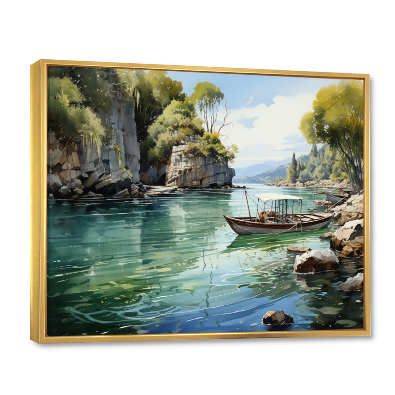 " Boat In Vietnam Tropical Paradise ", H 12 po x l 20 po x P 1 po, Cadre flottant doré