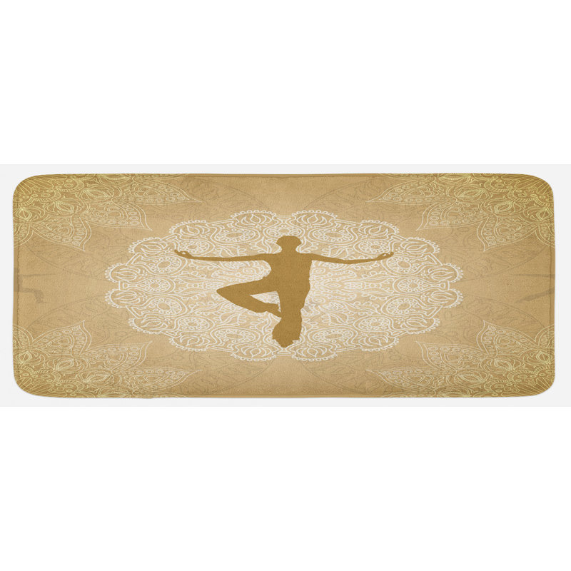 Tapis de cuisine brun et blanc imprimé mandala composition d’inspiration man posture asana méditation