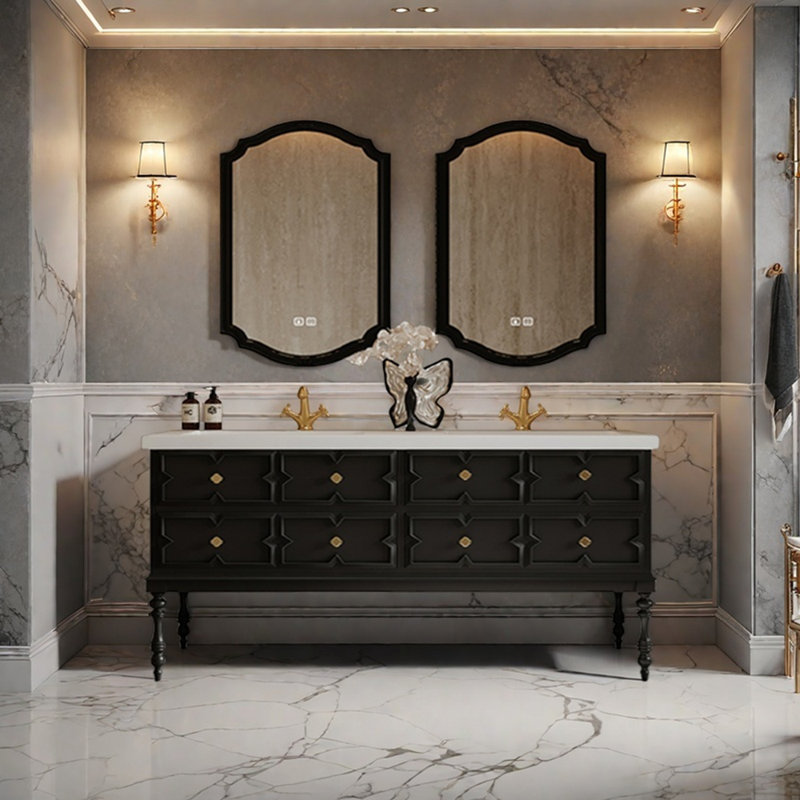 Armoire de salle de bain rétro française, H 32,3 po x l 70,8 po x P 21,6 po