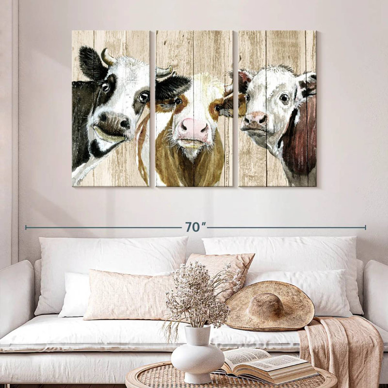 Brampt Curious Cows On Wood, 32" H x 50" W