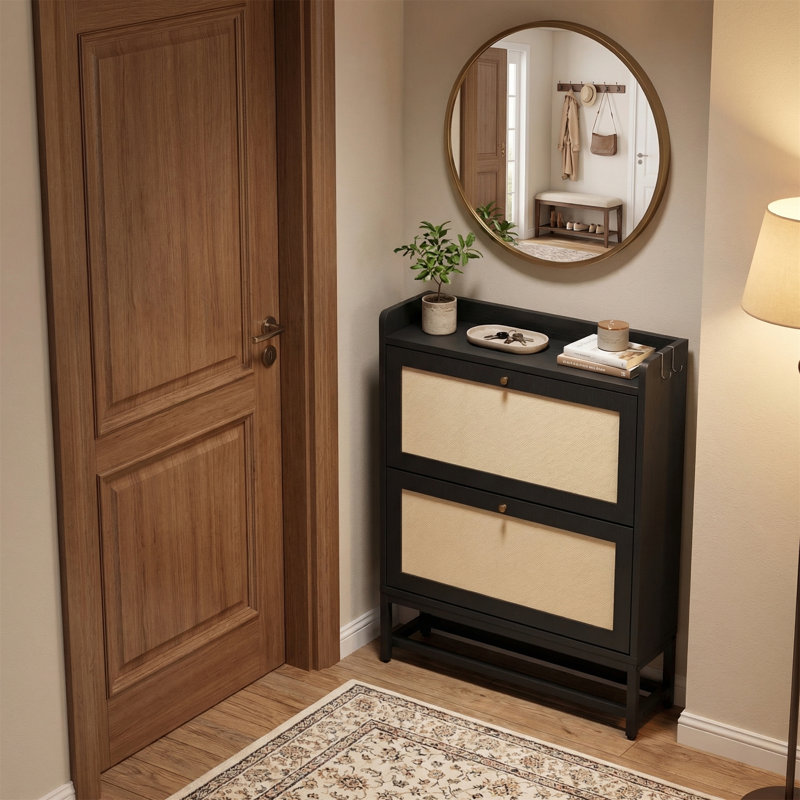 Narrow Flip-Down Shoe Cabinet, 9.4" Slim Entryway Storage