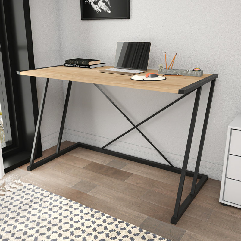 Lenes Metal Base Writing Desk, Oak/Black