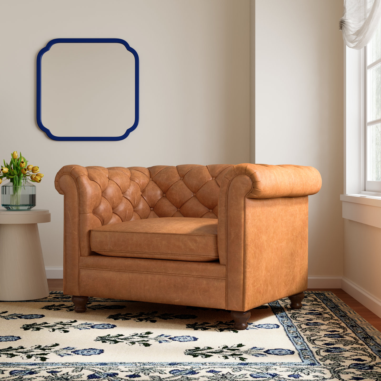 Edgemod Lyon Genuine Leather Club Chair, Cognac Tan