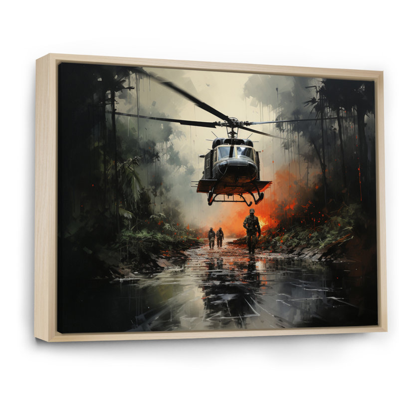 «Military Helopter In Vietnam War», reproduction sur toile, H 34 po x l 44 po x P 1,5 po, Cadre naturel flottant