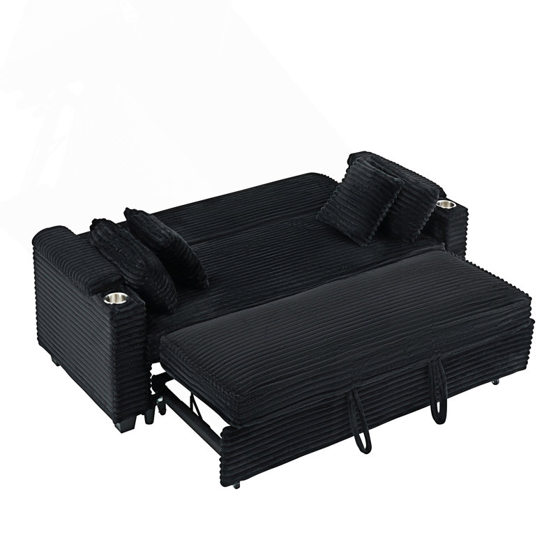 Canapé-lit multifonctionnel extensible avec porte-gobelet, Noir