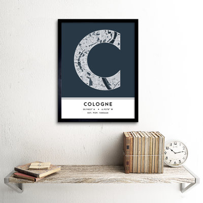 Cologne City Map Cologne Navy - Single Picture Frame Typography