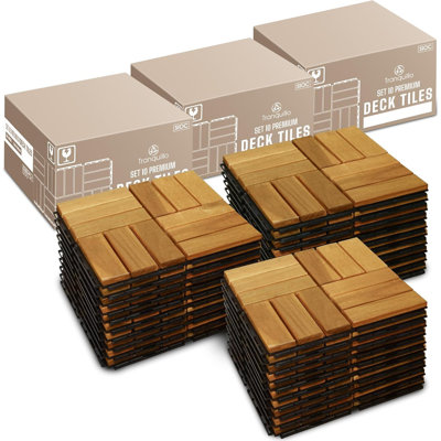 Carreaux de terrasse en bois d'acacia emboîtables 12 po x 12 po - paquet de 10, revêtement de sol intérieur et extérieur résistant aux intempéries et antidérapant