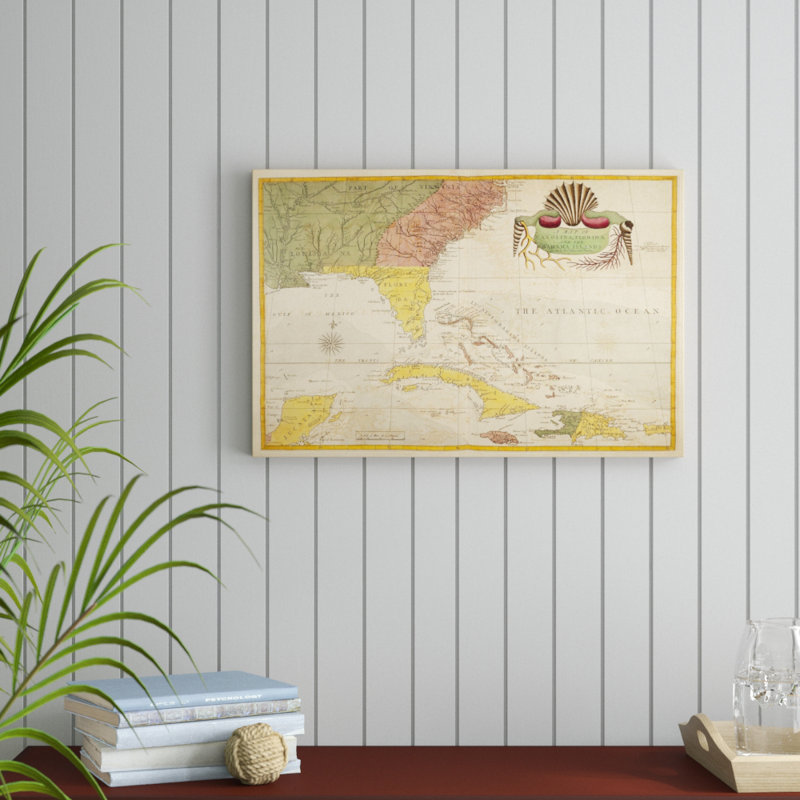 Map of Carolina, Florida & the Bahama Islands by Mark Catesby - Painting Print, 51cm H x 76cm W, Wrapped Canvas