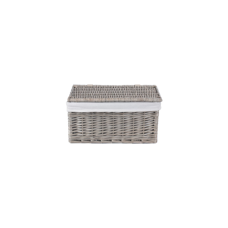 Wicker Extra Large Lined Storage Hamper Basket, 19 cm H x 25 cm W x 37 cm D, Double Steamed/Grey Lining
