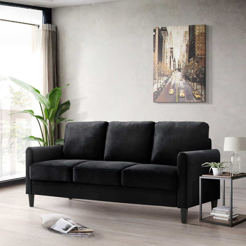 74.4'' Velvet Sofa, Black Velvet