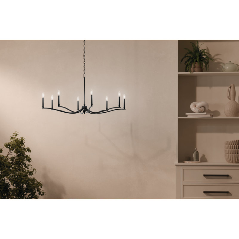 Steel Dimmable Classic / Traditional Chandelier, 22.25" H x 42" W x 42" D, Satin Black, 6