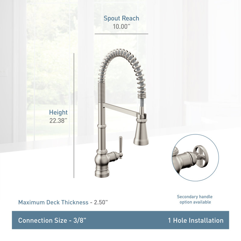 Paterson Spring Pull Down Single Handle Kitchen Faucet with Accessories and with Power Boost, Chrome