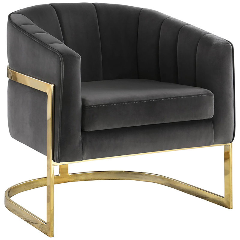 Élégante chaise gris foncé avec revêtement en velours, cadre doré pour chaise de style, or