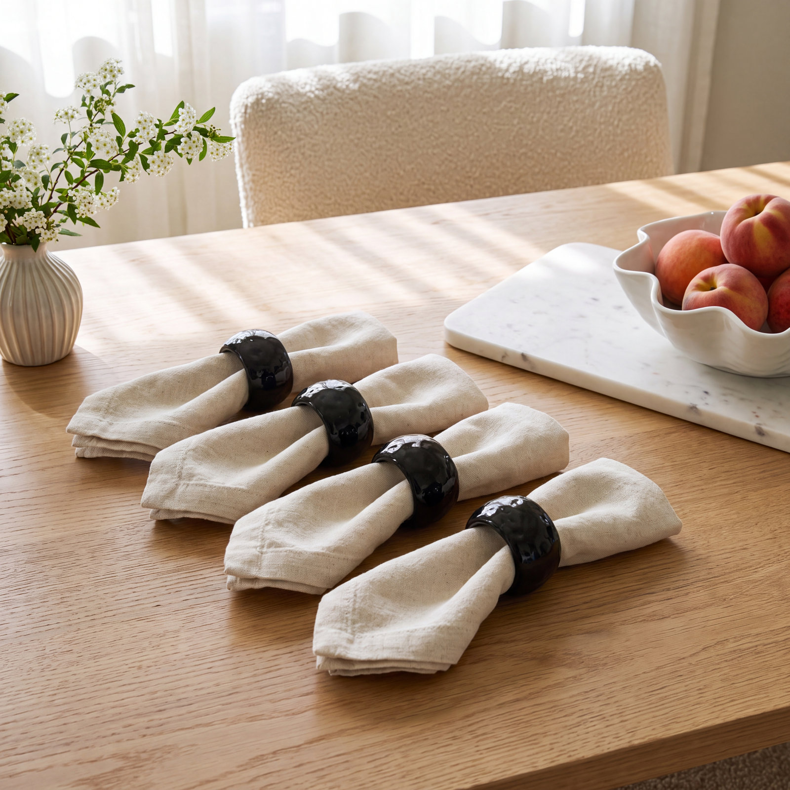 Textured Capiz Napkin Rings, Black