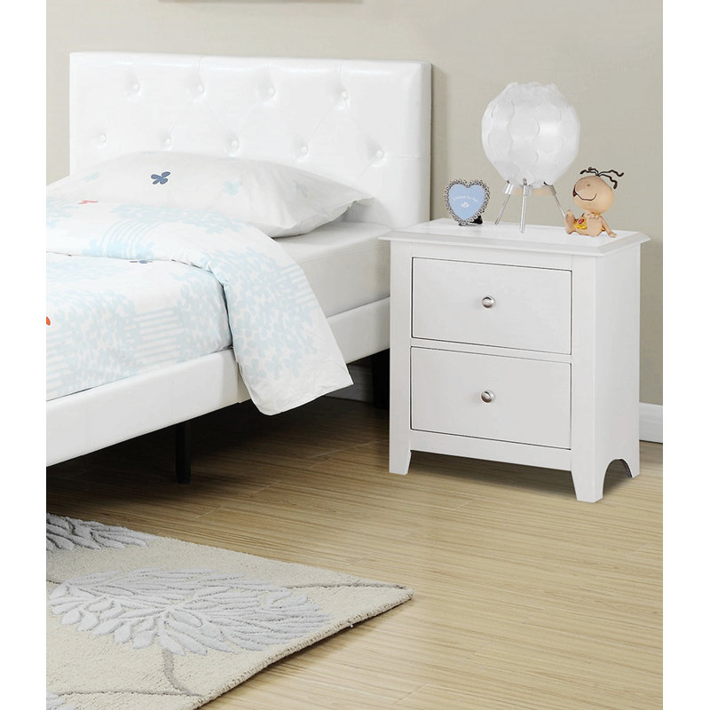 Bedroom Bed Side Table 1X Nightstand White Colour Wooden 2 Drawers Table Nightstands