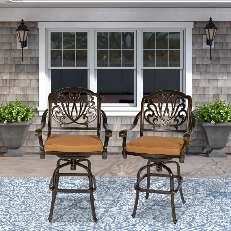 Ghugas Powder Coated Aluminum Outdoor 28.3'' Bar Stool with Cushion