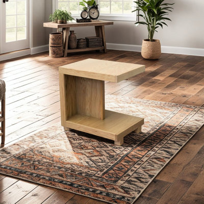 Table d'appoint 18 po Canyon, finition naturelle, fabriquée avec des placages de chêne massif, aucun assemblage requis, une tablette, des tablettes ouvertes, des pieds blocs, pour le mobilier de grande pièce