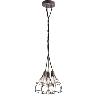 3-Light Weathered Zinc Industrial Cage Pendant