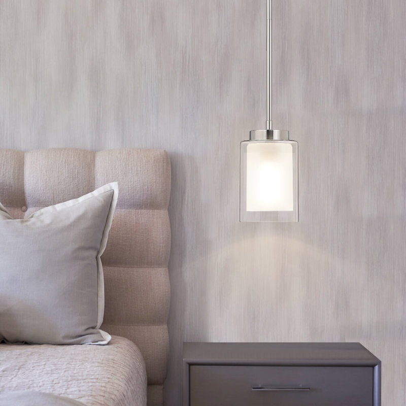 Mini luminaire suspendu 1 lumière avec double verre suspendu, Nickel brossé