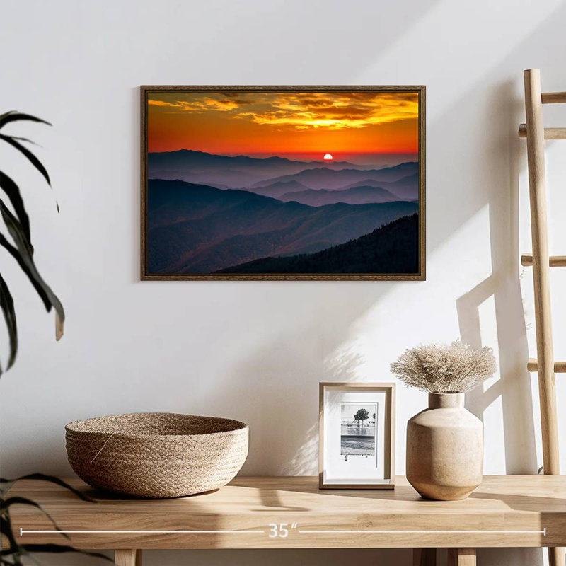 Blue Ridge Mountains, 19 po x 13 po, Cadre flottant noyer