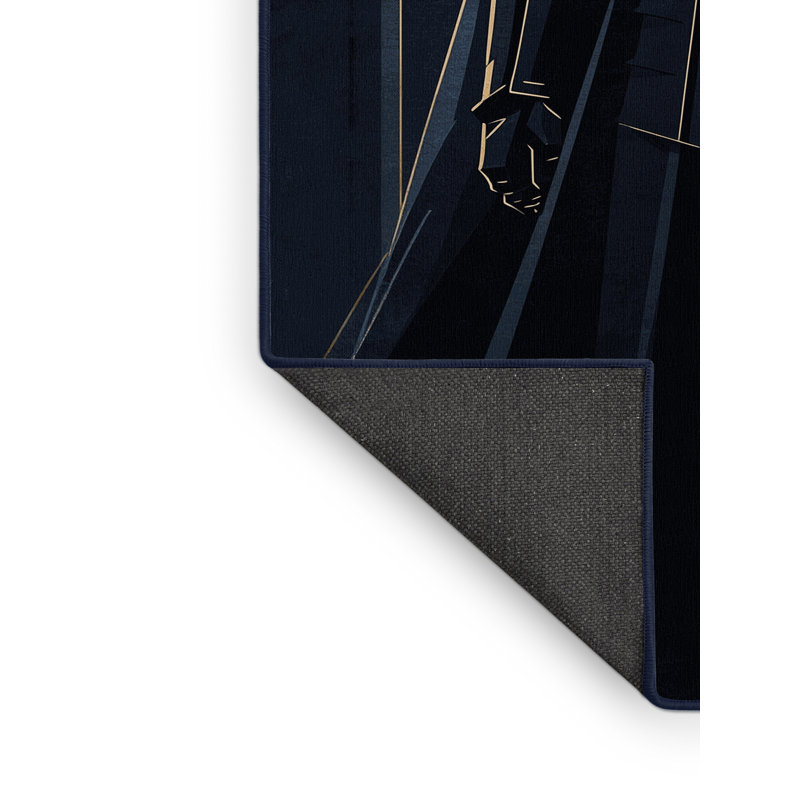 Soft Plush Durr Black Knight Modern Area Rug in Gray – Navy Binding, 2x4