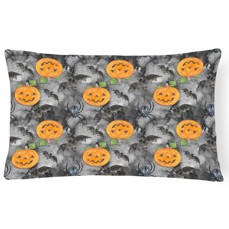  Coussin intérieur / extérieur Watercolor Halloween Jack-O-Lantern Bats