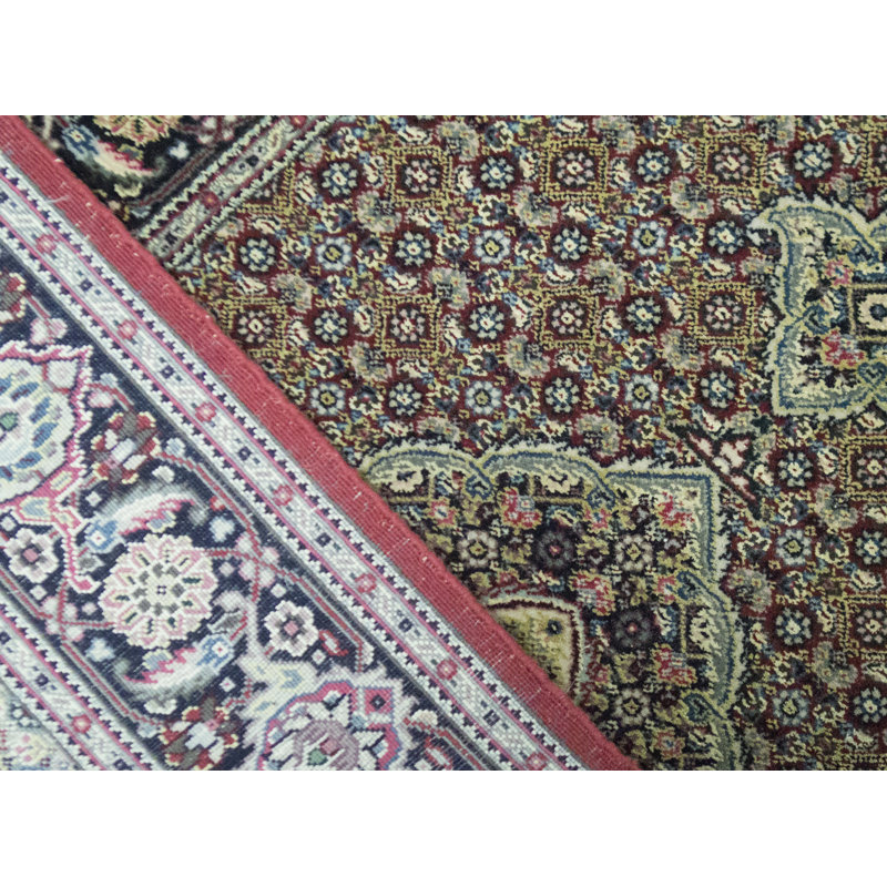Tapis rouille et bleu marine de haute qualité noué à la main