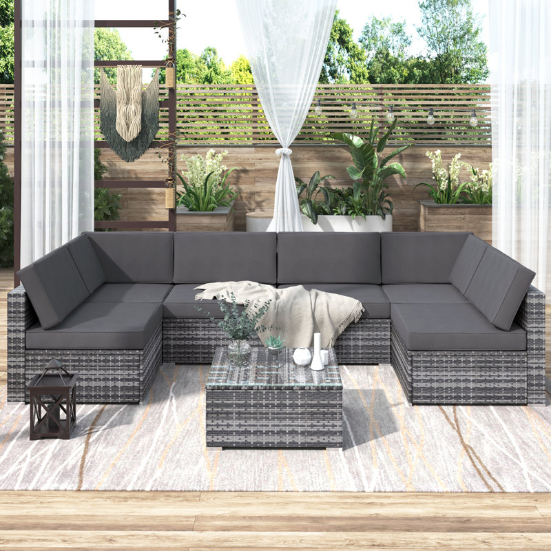 Eimie Rattan 6 - Person Seating Group with Cushions, Grey, Light Grey