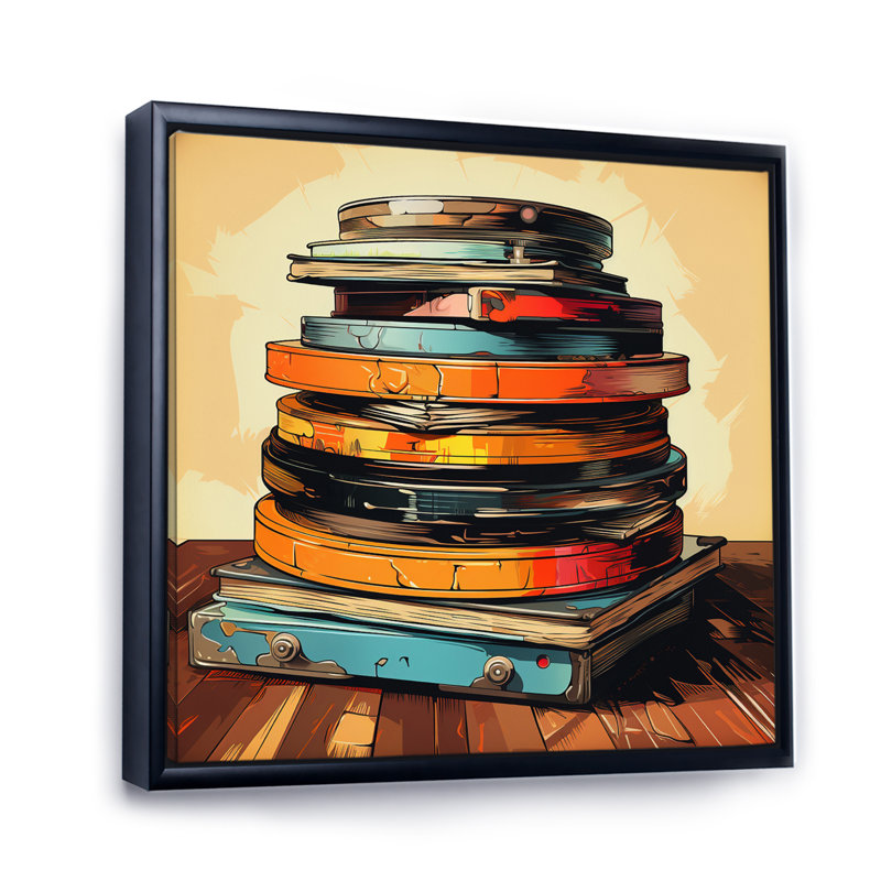 Vinyle disque vinyle rétro II - reproduction sur toile, Cadre flottant noir, H 24 po x l 24 po x P 1 po