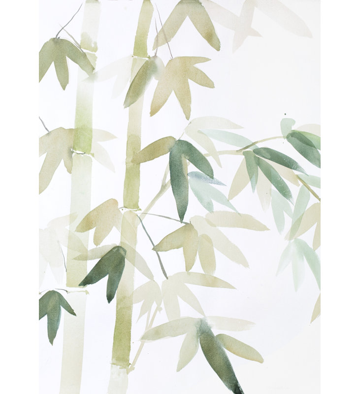 Toile aquarelle avec feuilles de bambou - Décoration de salle de bain | Home Art