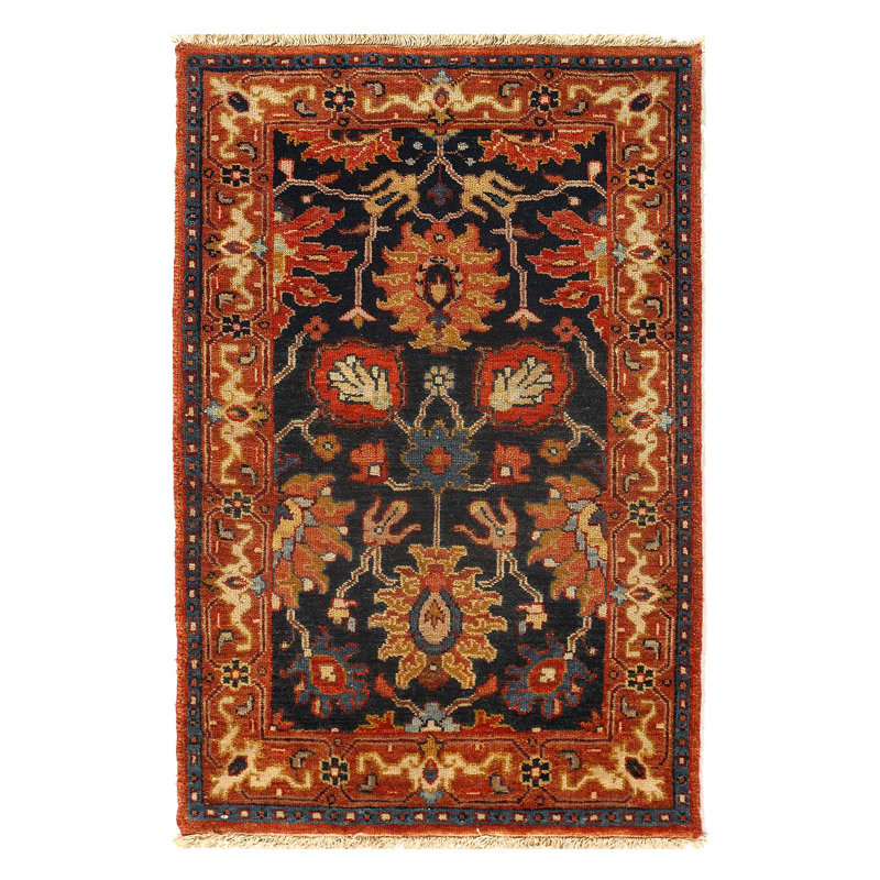 Motif persan noué à la main de couleur bleu marine Tabriz 2 pi x 3 pi