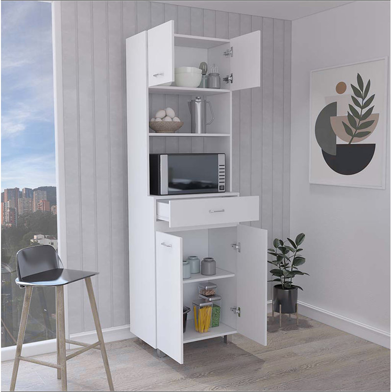 Armoire à micro-ondes Caribe, quatre pieds, un tiroir, une porte double, une tablette