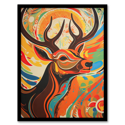 Alexiya Abstract Majestic Stag Autumn Hues Sunrise Reindeer Head - Single Picture Frame Print