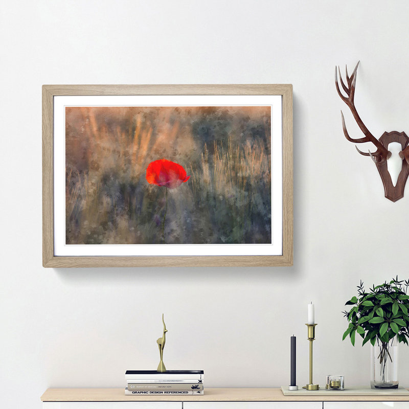 Red Poppy Flower - Framed Print, Oak Framed, 62cm H x 87cm W x 2cm D