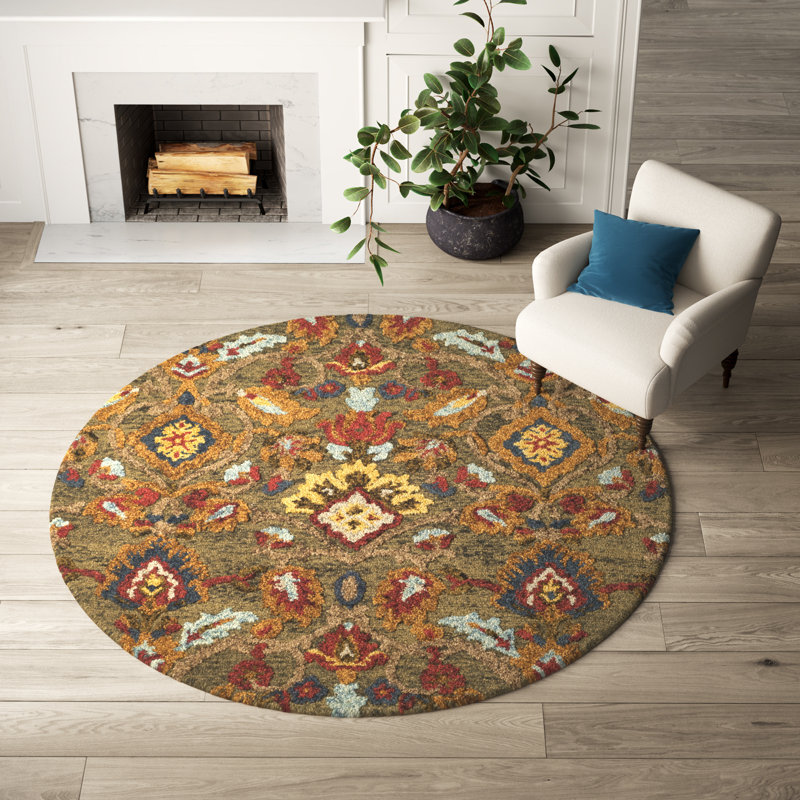 Tansy Wool Floral Indoor Rug, Round 8'