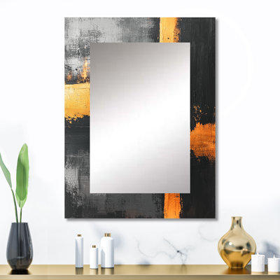 «Black and Gold Converge Dream I - Line Art Unique Wall Mirror, Gold Mirror, Printed Metal Art
