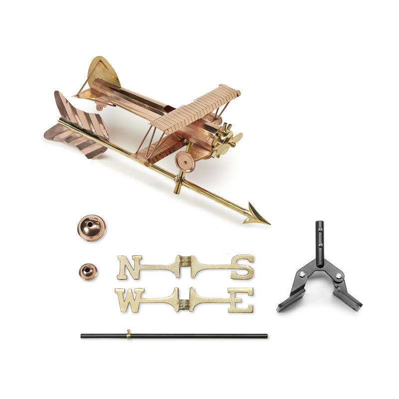 Girouette biplane avec flèche de style maison, Montage pour toit